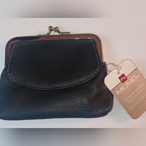Mundi Women's LEATHER Silver Frame Coin Purse Wallet,Black